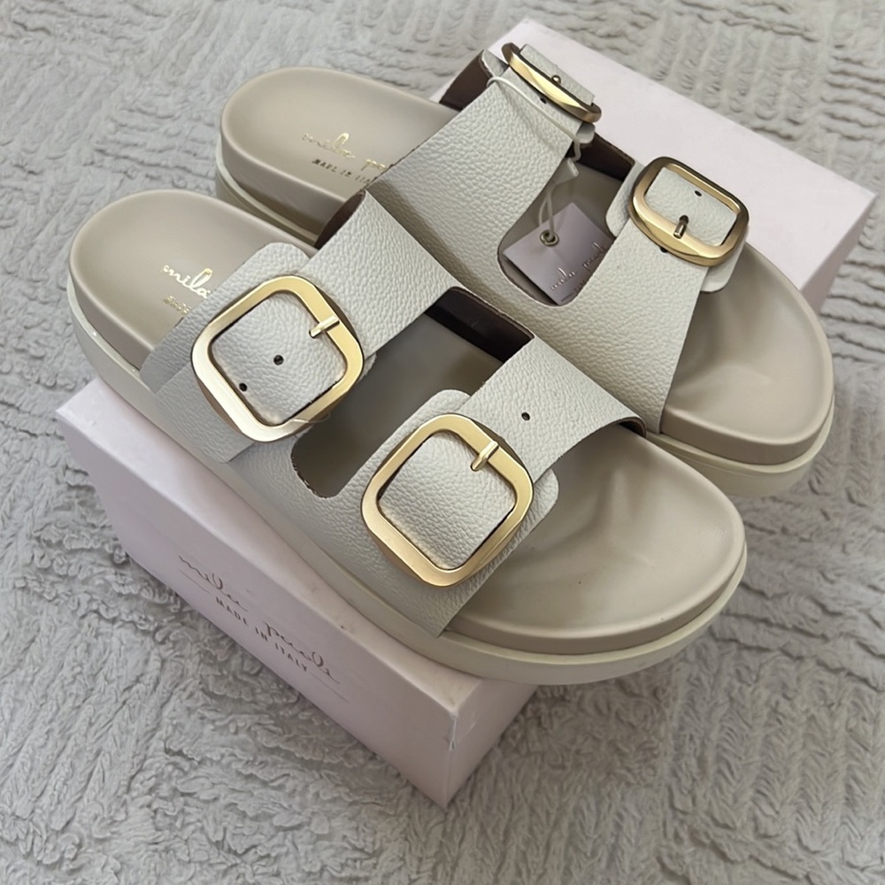 Mila Paoli Leather slide sandals size 8, new in box,  made in Italy